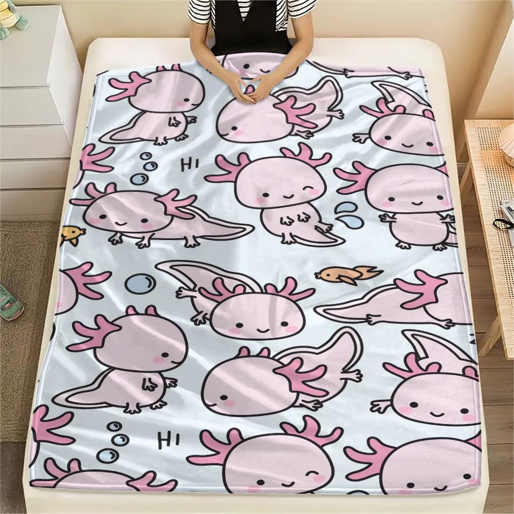 1Pc Axolotl Print Flannel Blanket, High quality Comfortable for All Seasons, Home Decor, Warmth and Comfort, Perfect for Christmas Gifts