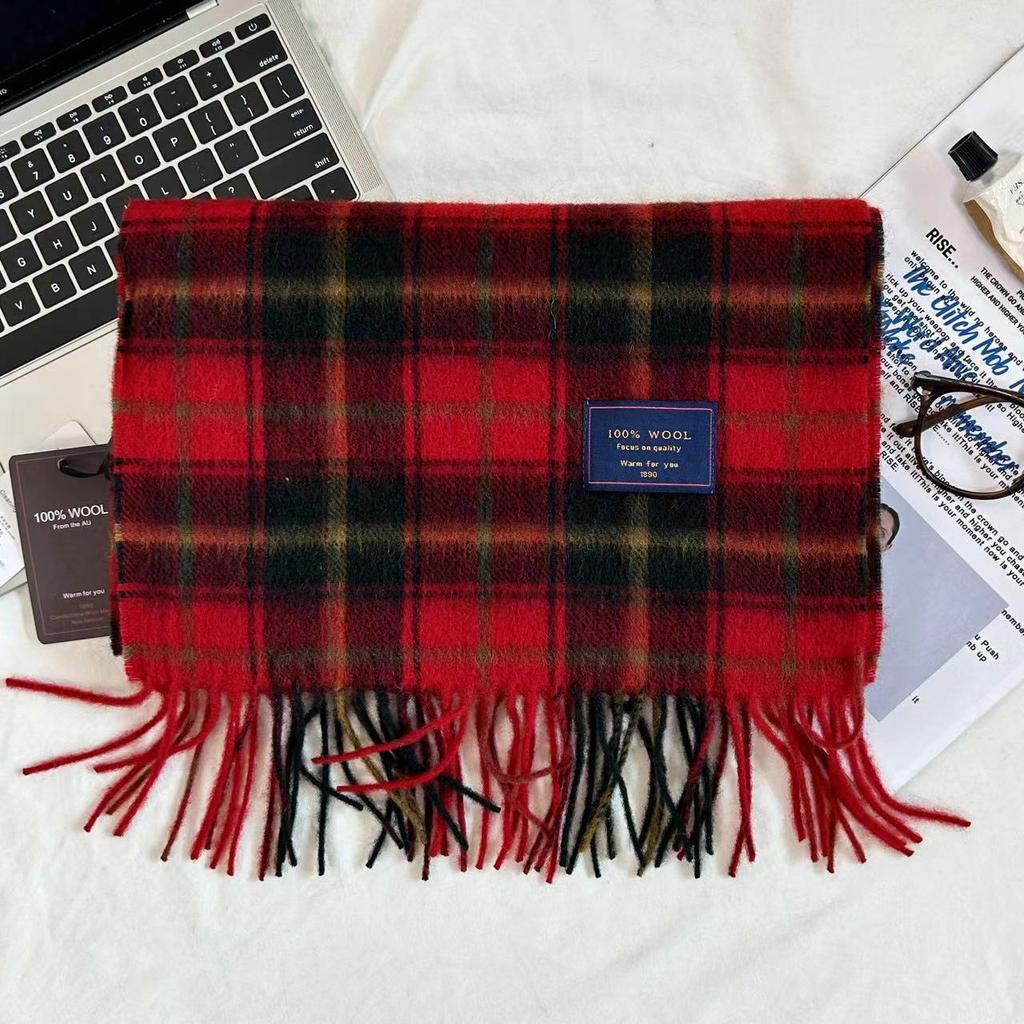 Xiaohongshu Popular Cherry Red New Year'S Red 100% Wool British Versatile Scarf Women'S And Men'S Cashmere Warm Scarf