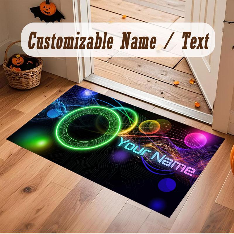 Neon Colorful Theme Crystal Velvet Floor Rug Personalized Custom Name Text Warm Carpet Home Decoration