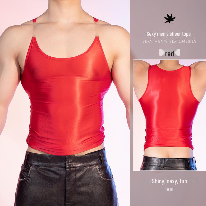 Men's Transparent Shiny Suspender Jumpsuit - High Elastic Fit Fitness Nightclub Top