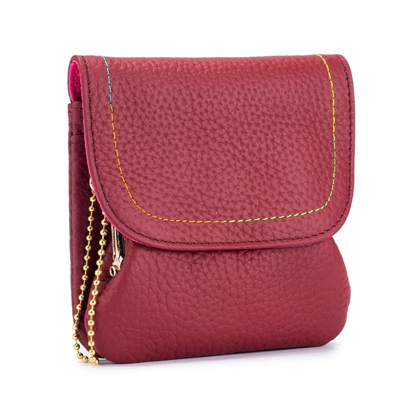 

Yocipa Genuine leather ladies mini wallet popular multifunctional Clasp coin case small change leather insert compact wallet accessory case (wine red)