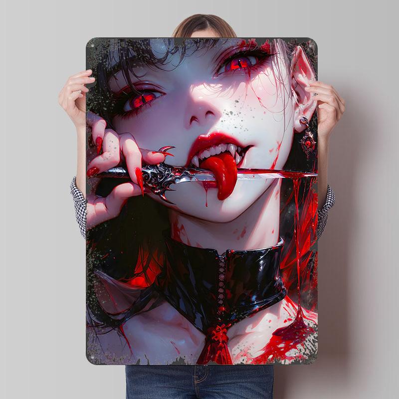

Vampire Girl With Knife Printed Poster Customized Wall Art Retro Vintage Metal Tin Signs for Home Decor Living Room Man Cave 20x30cm（7.8x11.8inch）