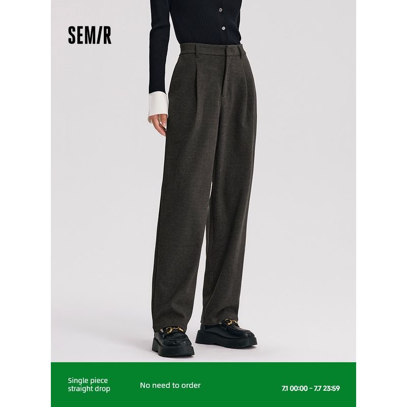 

Senma Casual Pants for Women Pure Color Loose Pants Easiest for Match Retro 2024 Winter New Arrival Elegant Wool-like Fabric Tapered Pants Deep Flower Grey 00120 27
