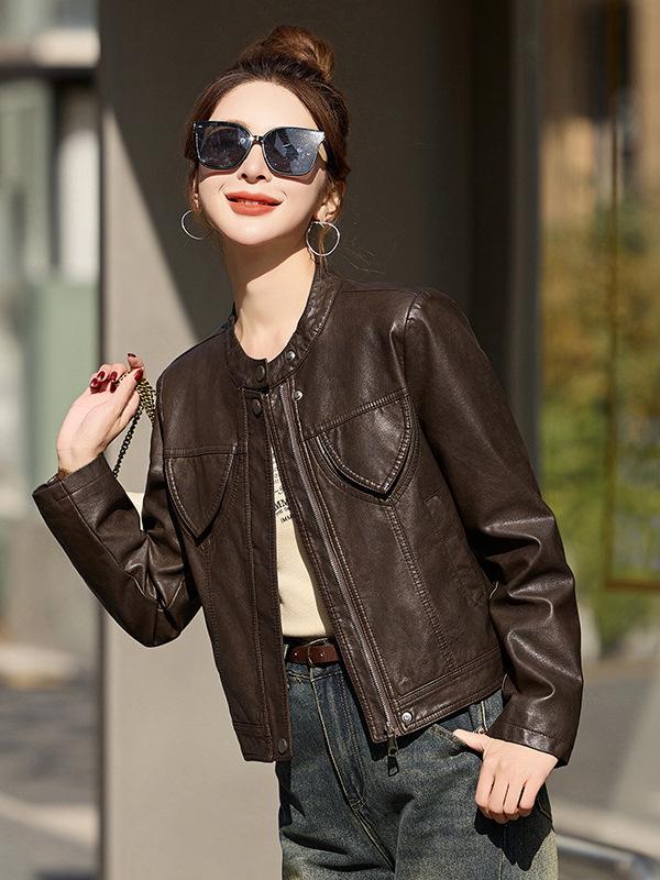 Women's Genuine Leather Baseball Jacket - Spring/Autumn 2025, Haining Sheepskin, Small Size, Short Coat.