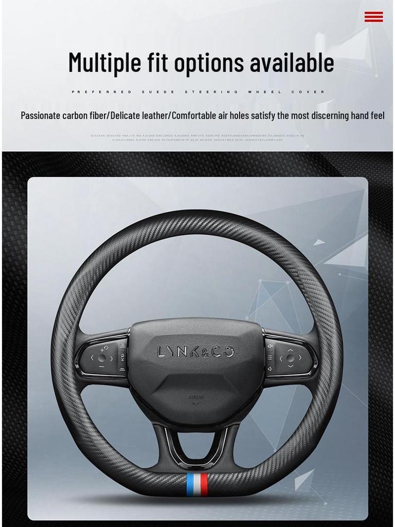 Genuine Leather Carbon Fiber Steering Wheel Cover for Lynk & Co 01/02/03/03+/05/06, Ultra-Thin & Non-Slip Design