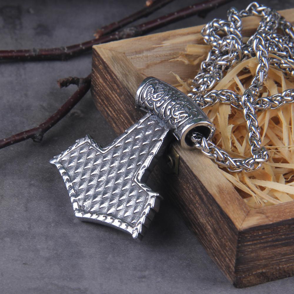 Nordische Wikinger Thor Hammer Mjolnir Halskette Edelstahlkette Wikinger Runen Amulett Vegvisir Anhänger Männerschmuck