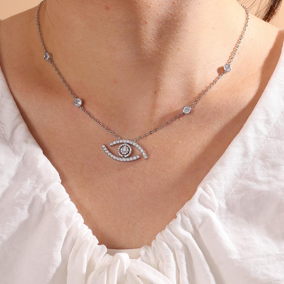 ZAKOL Fashion Aesthetic Evil Eye Zircon Inlaid Pendant Necklaces Buling CZ Clavicle Chain Engagement Wedding Zircon Collar