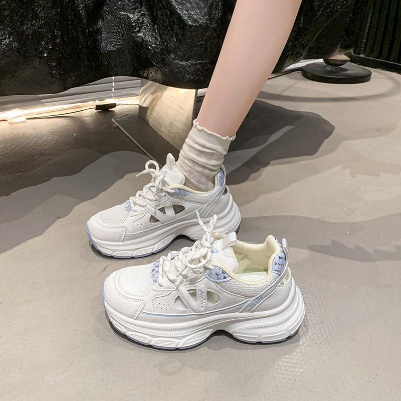 Height-increasing dad shoes women 2025 new versatile Paris casual silver spring and summer fried street lace-up small sneakers