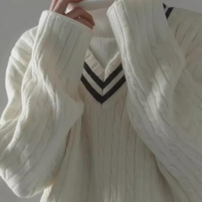 2025 Men's Retro Japanese V-Neck Twisted Knit Sweater - Soft, Loose Fit