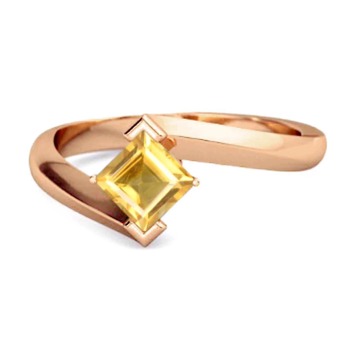 Citrine Modern Twist Band Solitaire Ring - 925 Sterling Silver Rose Gold Vermeil 9 ярко-розовый