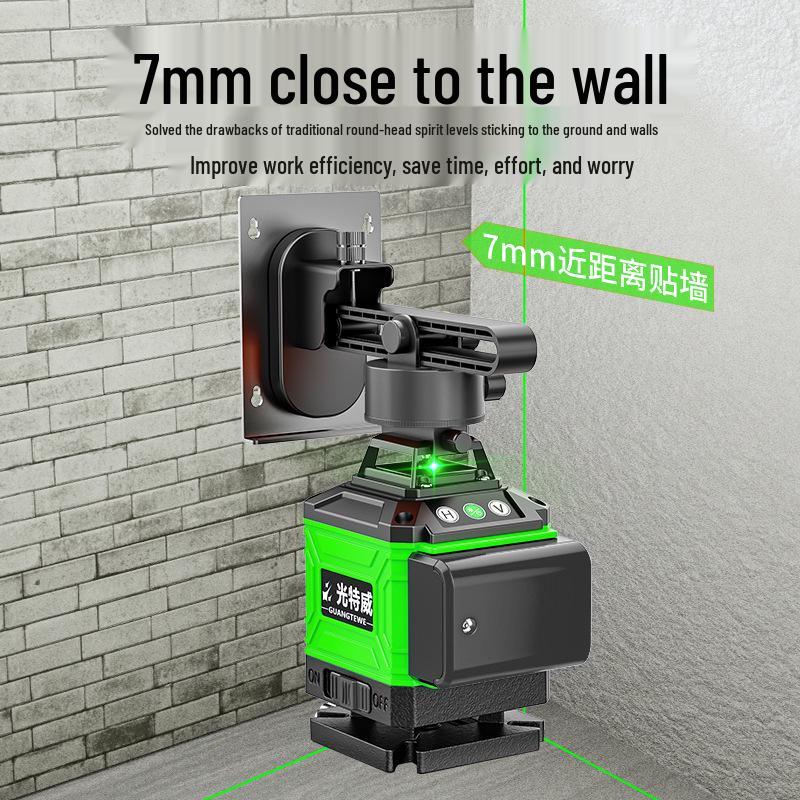 High-Precision Laser Level with 12-Line Green Infrared and Heavy-Duty Spirit Level