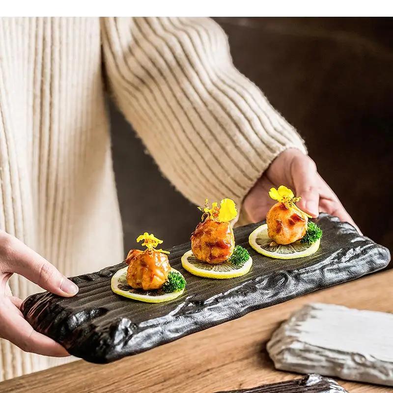 Japanese Ceramic Long Strip Plate Sushi Dessert Dish Snack Restaurant Molecular Cuisine Specialty Tableware