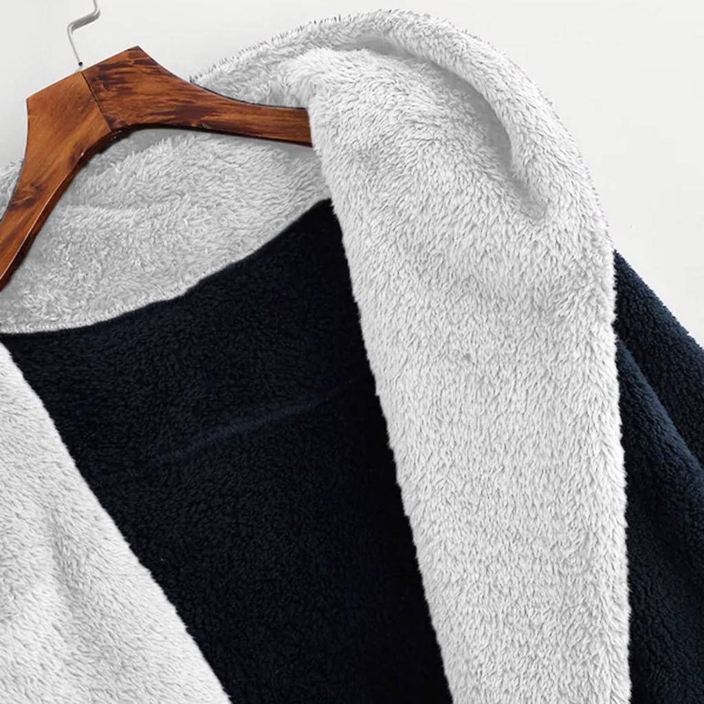 Damenmode, Farbblockierung, lockere Fleece-Strickjacke mit Kapuze