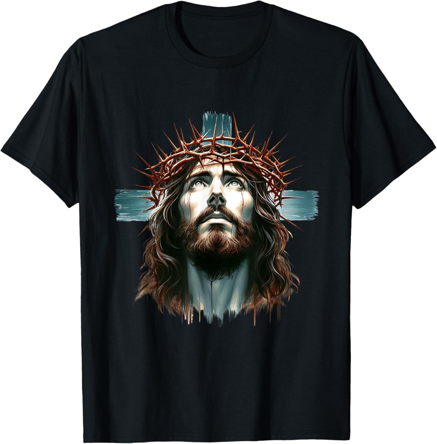 Jesus Face God Cross Christian Faith Hope Love Bible Verse T-T-Shirt S