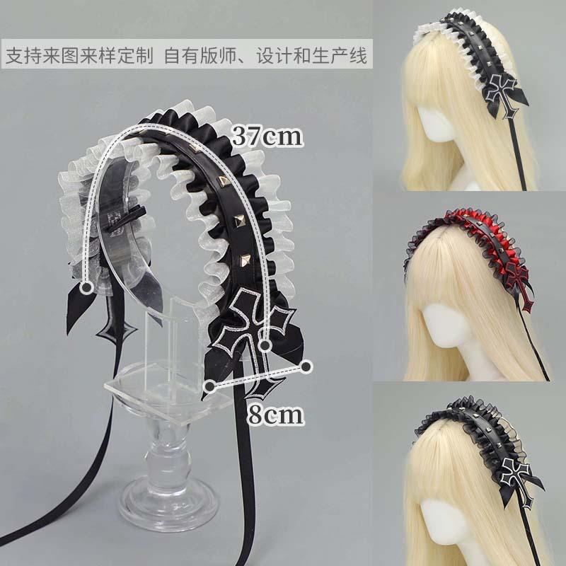Dark gothic punk rivet headband subculture yk niche headgear lace rivet cross versatile hair accessories