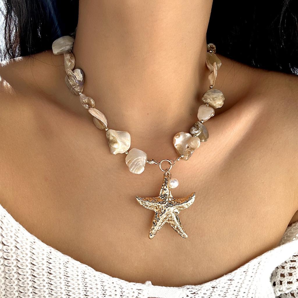 Ocean Star Shell Bead Necklace For Women With Layered Pearl Design Fashion Jewelry