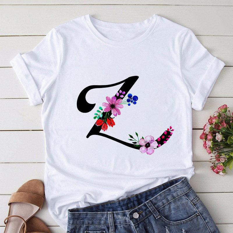 Large Size T-Shirt 26 English Letters Butterfly Print T-Shirt Women'S Short-Sleeved Women'S Clothing