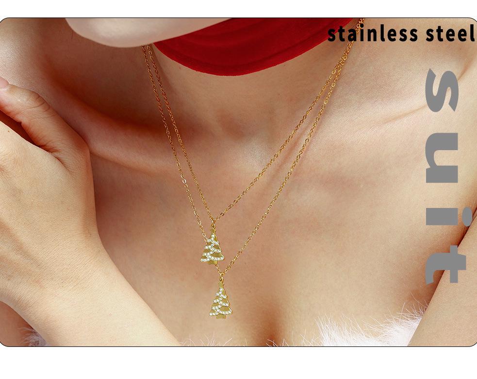 Xinyixin Christmas Tree Zircon Clavicle Necklace, Stainless Steel PVD Gold, Romantic Gift for Girlfriend