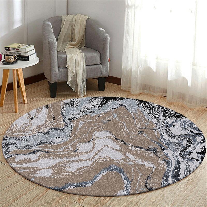 Round Area Rug Artistic Abstract Marble Geometric Landscape Print Carpet Soft Floor Mat For Living Room Bedroom Home Decor