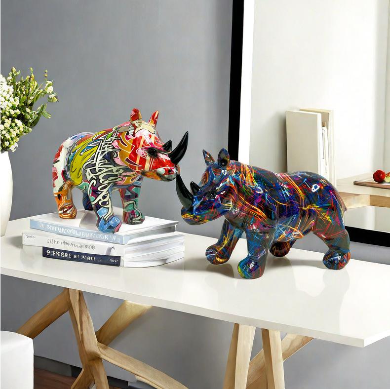 Creative Colorful Animal Statues Home Decoration Office Bookshelf Cabinet Ornament Living Room Desktop Resin Figurine Craft Gift