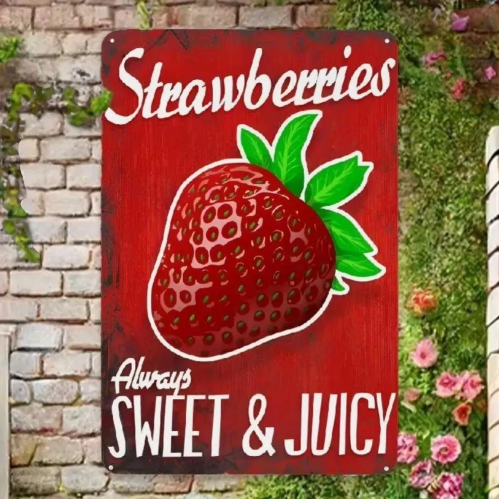 Vintage Strawberry Tinplate Sign  Featuring Always Sweet  Juicy Messaging Rustic Art for Home Kitchen Bakery Nooks