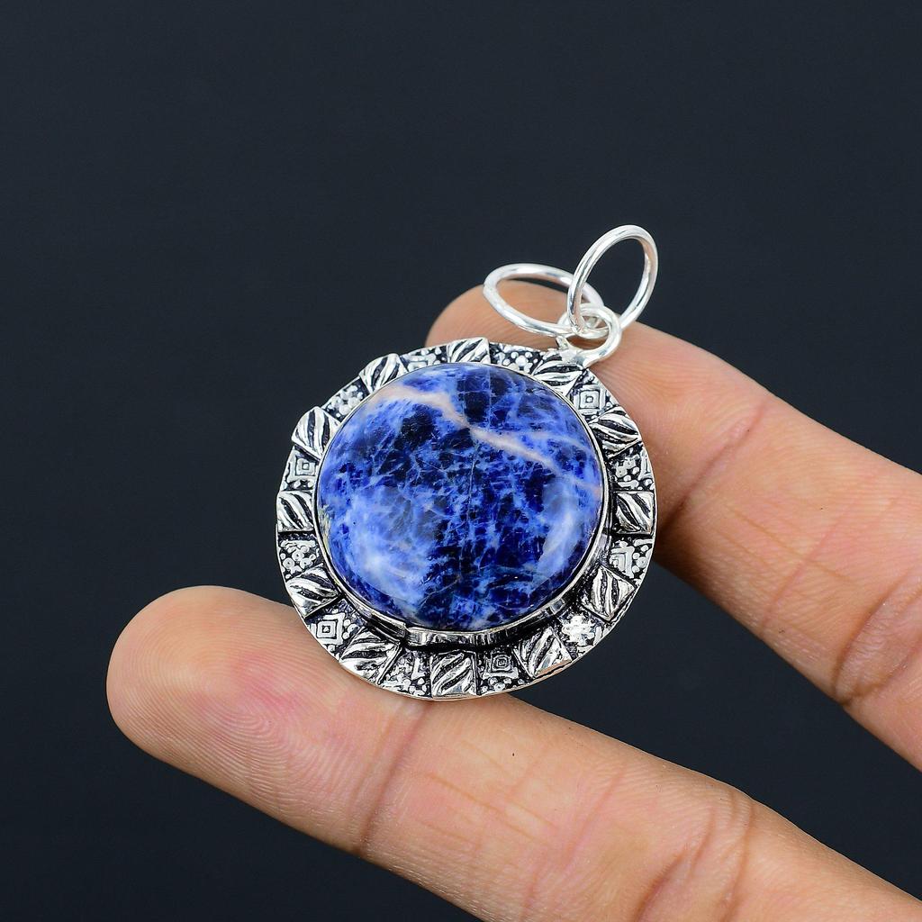 Naturlig Sodalit Ädelsten Indiska Smycken 925 Sterlingsilver Hänge För Kvinnor