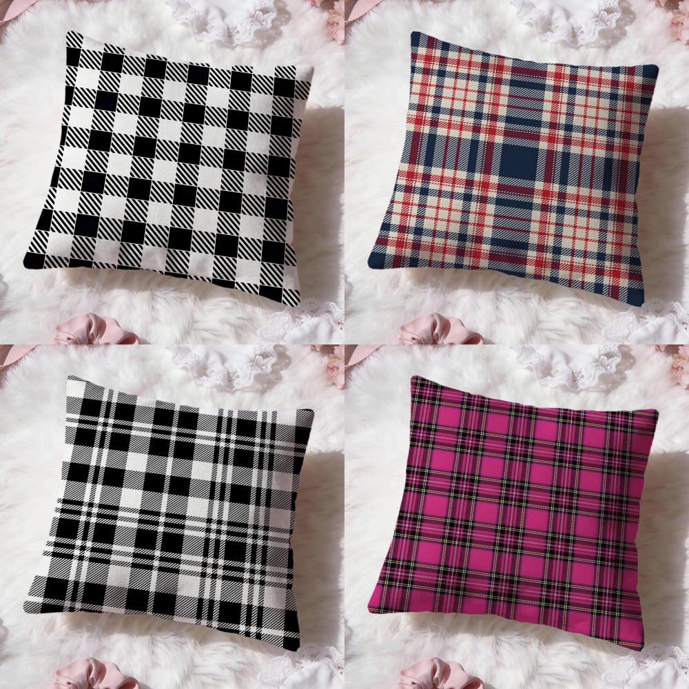 Checkered pattern Cushion Cover Premium Comfort Reversible Pillow Cove Two in One Design for Any Room Car Interior
