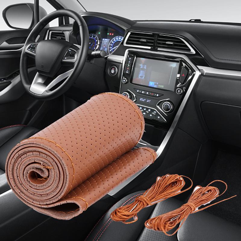 Χειροποίητο Κάλυμμα Τιμονιού από Γνήσιο Δέρμα, Αντιολισθητικό, Άνω Στρώμα από Δέρμα Αγελάδας που Απορροφά τον Ιδρώτα, Καθολικό για Όλες τις Εποχές.