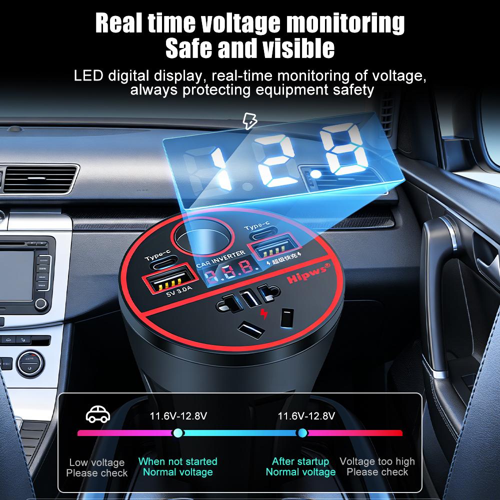 Car USB Fast Charging Power Inverter USB Charger Adapter Universal QC3.0 200W Cigarette Lighter Inverter Digital Vehicle Charger