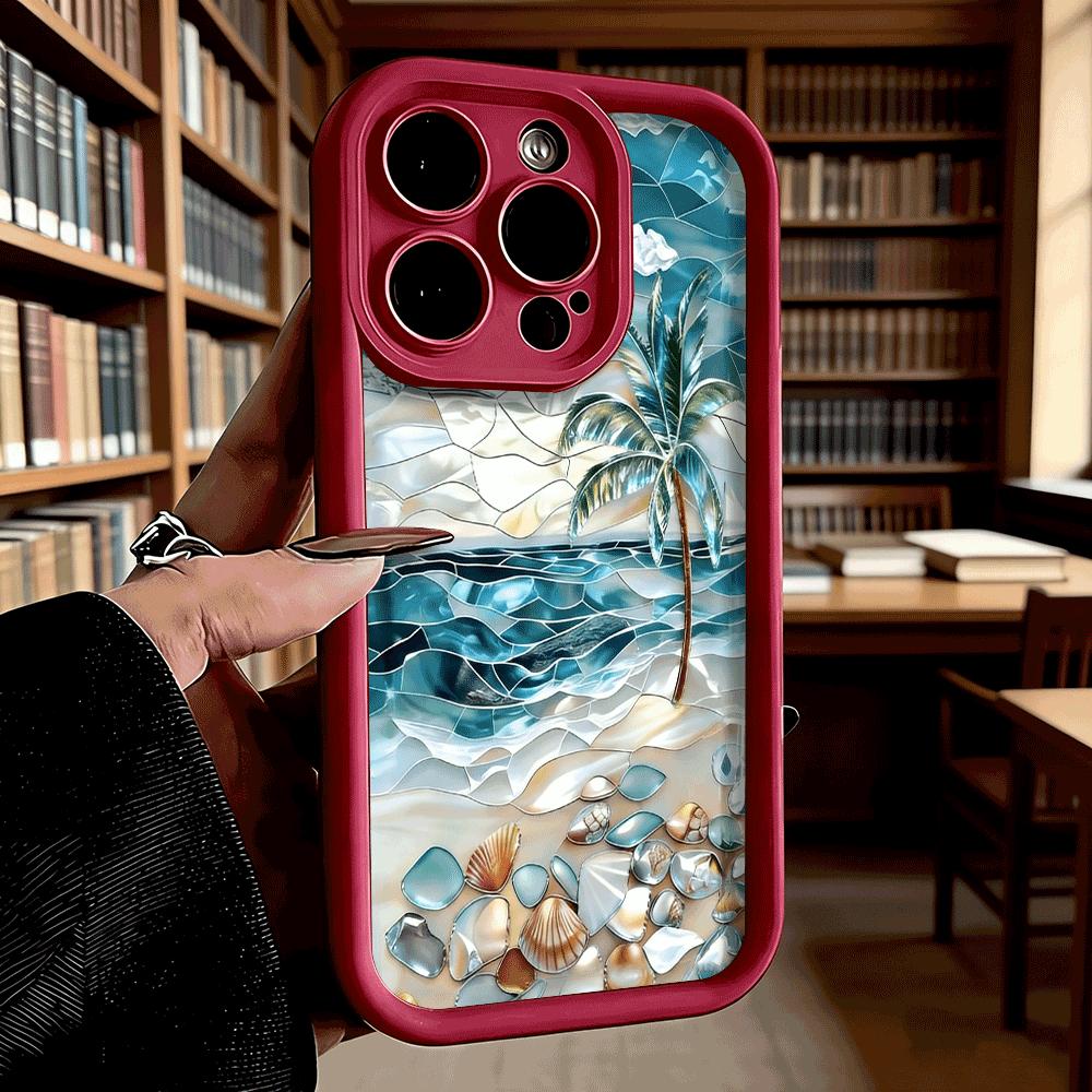 

Stained Glass Beach Palm Soft Case For iPhone 17 Air 16 E 15 14 Plus 13 12 Mini 11 Pro Max X XR Shockproof Silicone Cover iPhone XR