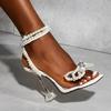 Women Gladiator Sandals Shoes Sexy White String Bead High Heels Sandals Summer Party Dress Shoes Buckles Pumps We65