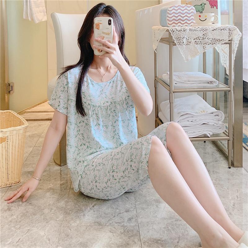 New cotton and silk pajamas women's summer thin two-piece set short-sleeved rayon cotton silk cute loose large size loungewear