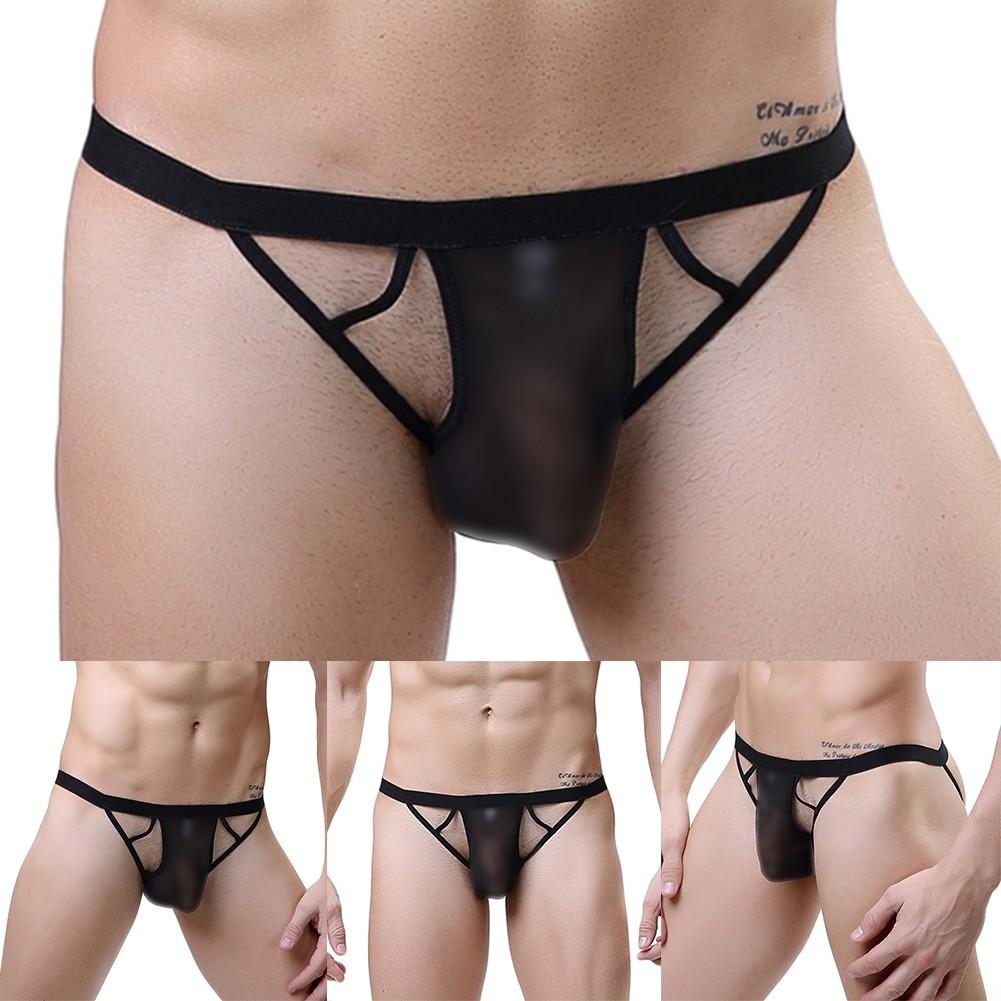 Pouch Mens Brief See-through Solid Color T-back Thin