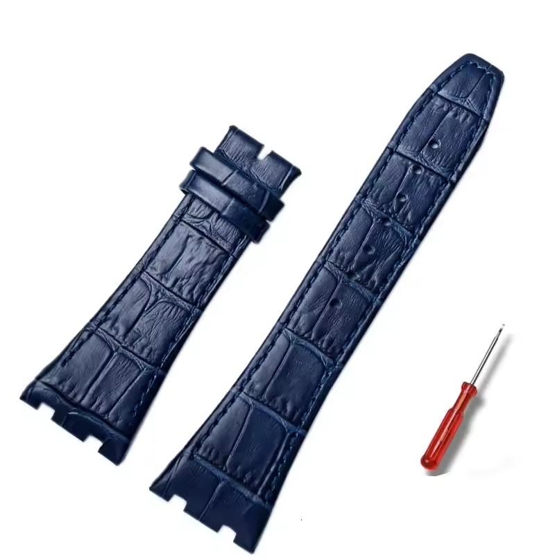 For Audemars Piguet AP15400 15703 15500 Royal Oak Series Men Leather Watch Strap 26mm Blue Brown Black Double Concave Interface