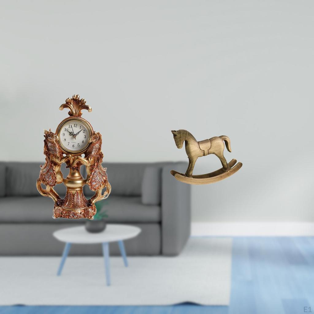 Horse Clock Desktop Figurine Decoration Crafts Collection Statue Animal Table Sculpture