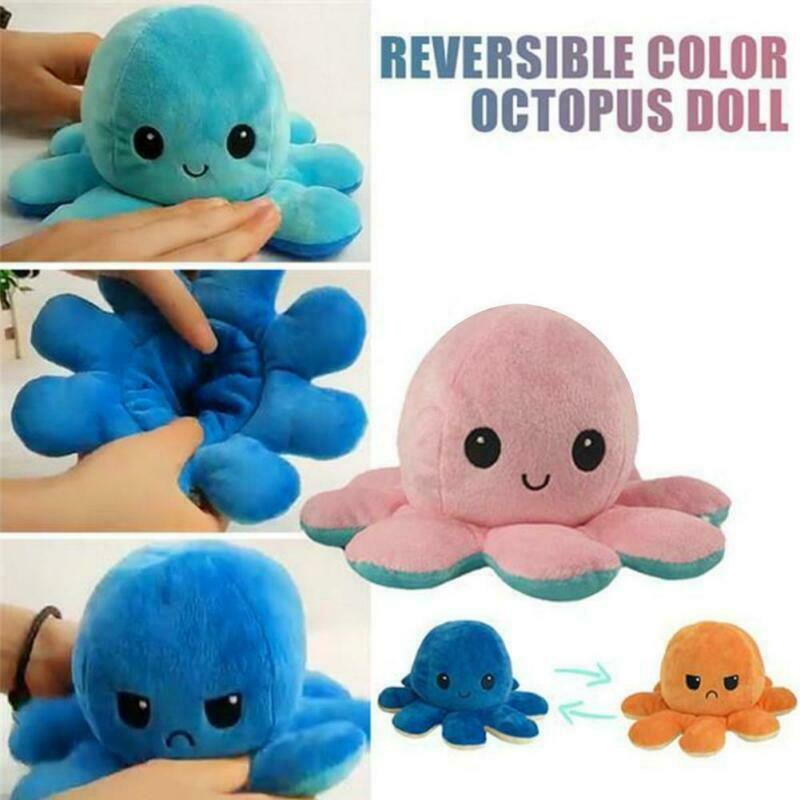 Soft And Adorable Double-sided Flip Reversible Octopus Plush Toy For Kids
