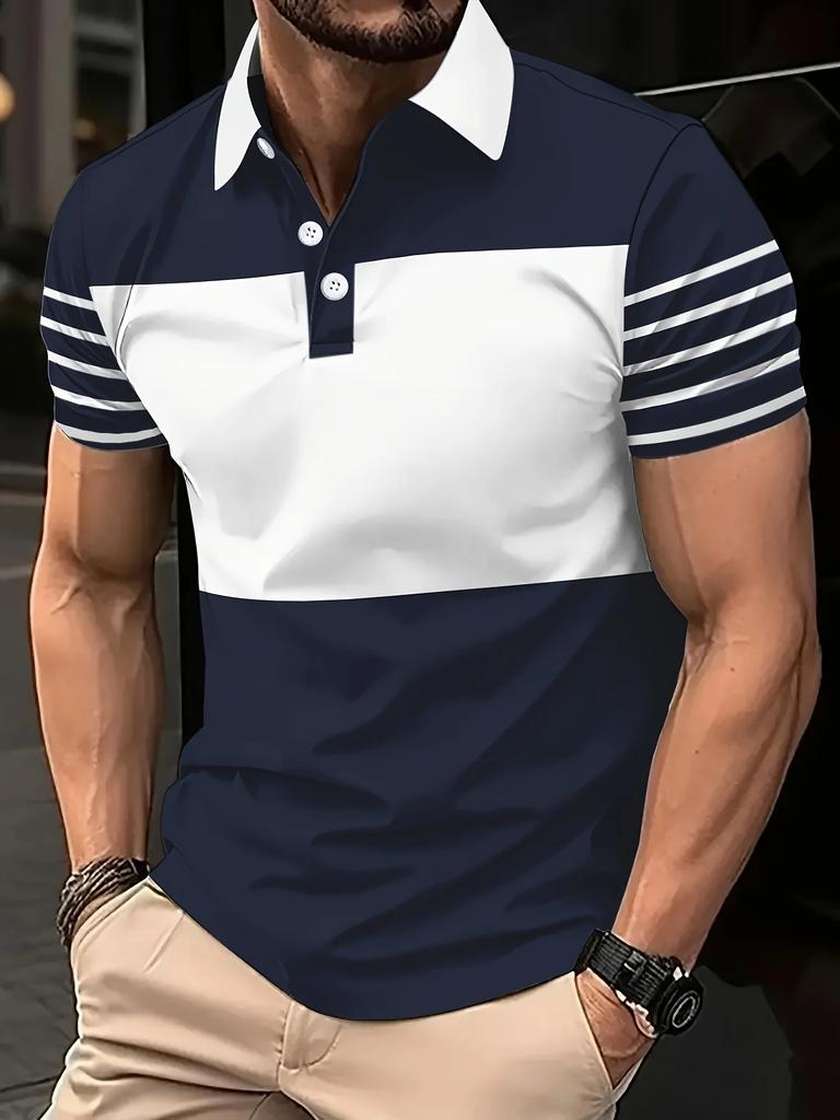 Maglietta Polo a Maniche Corte da Uomo per l'Estate  T-shirt a Maniche Corte con Colletto a Blocchi di Colore Orizzontali  Top Casual Slim-Fit da Ufficio e Quotidiano per Uomo