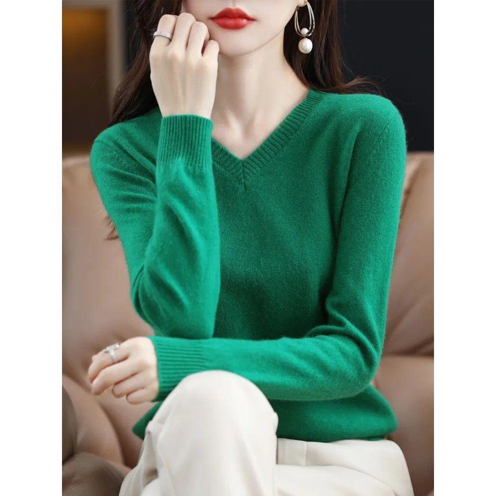 Australian Wool V-Neck Loose Knit Sweater for Women - 2025 Autumn/Winter Collection