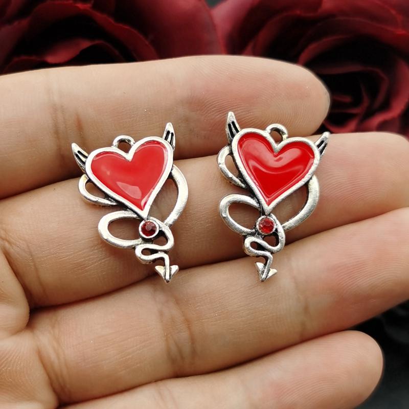 10pcs 18*27mm Heart Shape Wing Fox Cute Gothic Jewelry Charm Enamel Halloween Pendant DIY Necklace Earrings Handmade Accessories