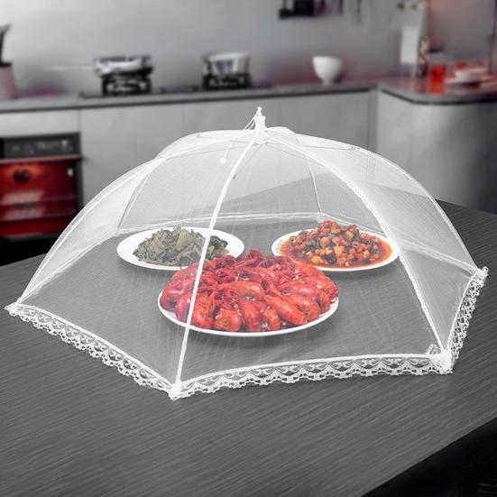 Foldable Food Cover Umbrella-Style Mesh Net with Stainless Steel Frame Fly