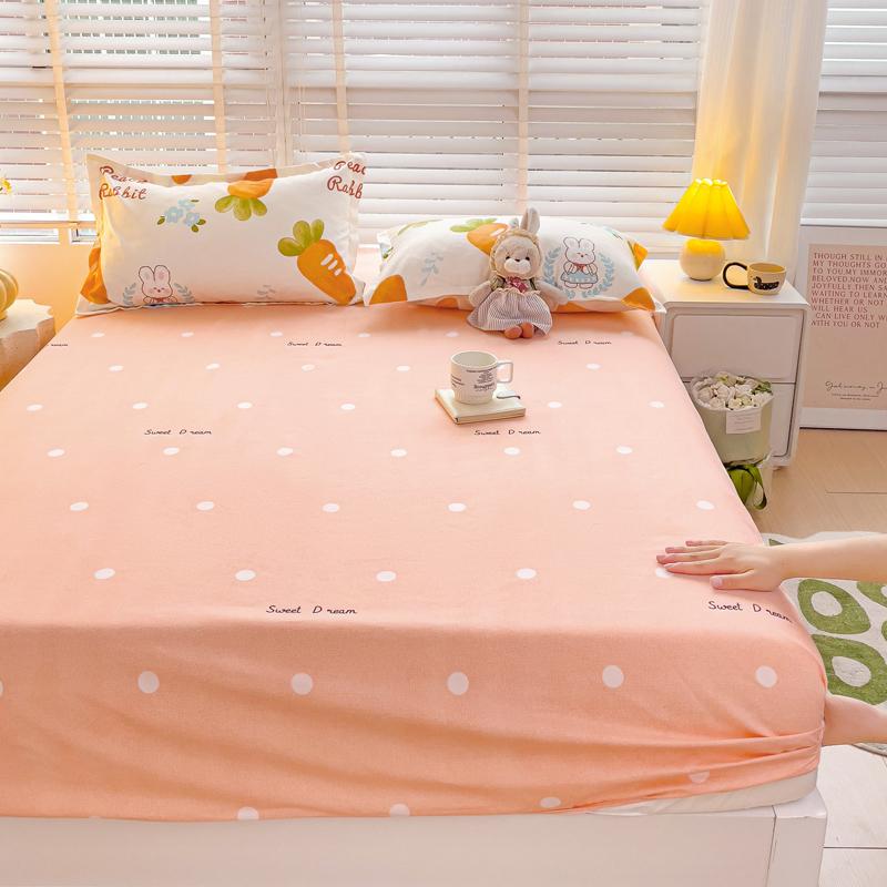 Romantic Love Bow Pattern Fitted Sheet Set Skin-friendly Breathable 3Pcs Mattress Cover with Elastic Band Queen Size Bedding Set