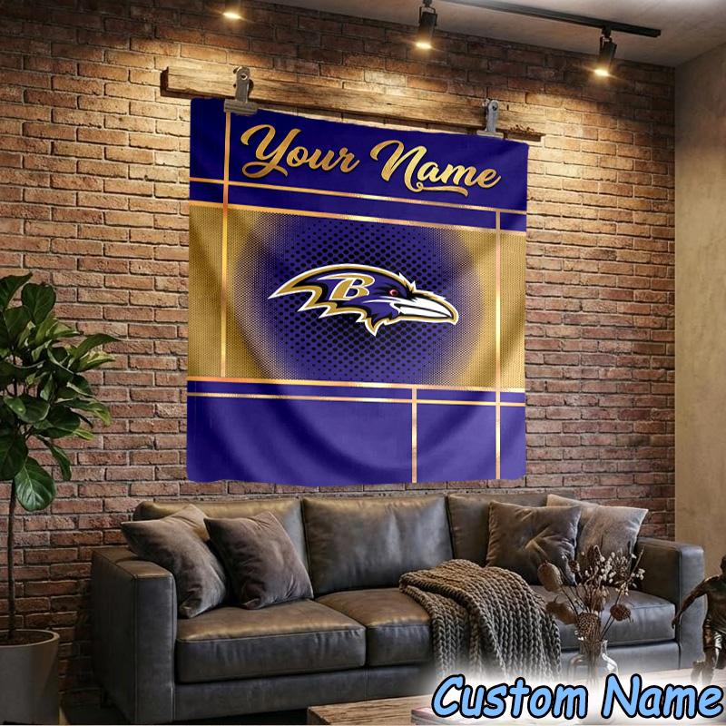 Custom Name football Ravens Logo Tapestry Room Decoration Wall Hanging for Living Room Bedroom, dormitory, Birthday and Christmas gifts