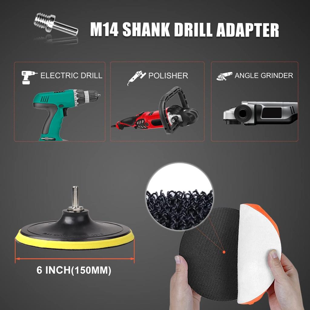 6 Inch Car Polishing & Buffing Sponge Pads Kit Wool Bonnet Pads For Household Electric Drill And Auto Polisher With 8Mm M14 Drill Adapter For Washing