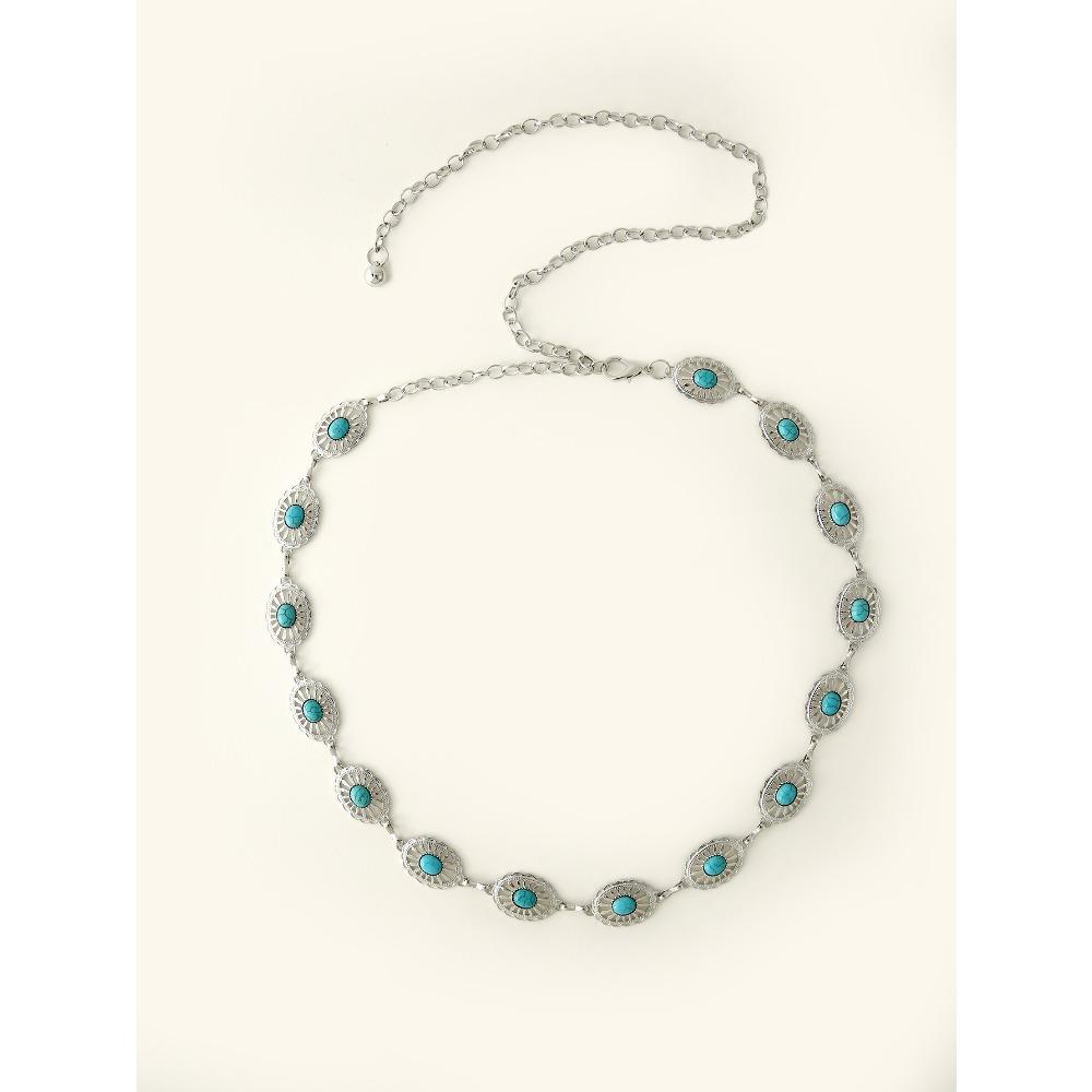 

1 шт. Платье в богемном стиле, металлическая женская цепочка на талию, украшенная бирюзой, очень длинная, с кисточкой из микрофибры, веревка для талии