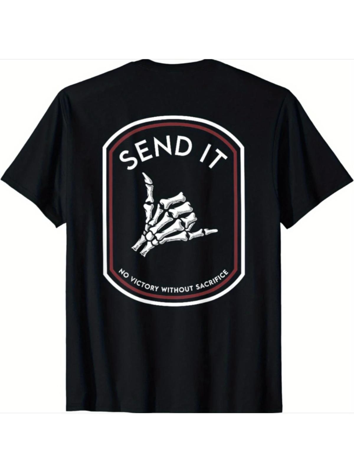Men s  No Victory Without Sacrifice  Graphic T-Shirt - Casual Black Cotton Tee S разноцветный