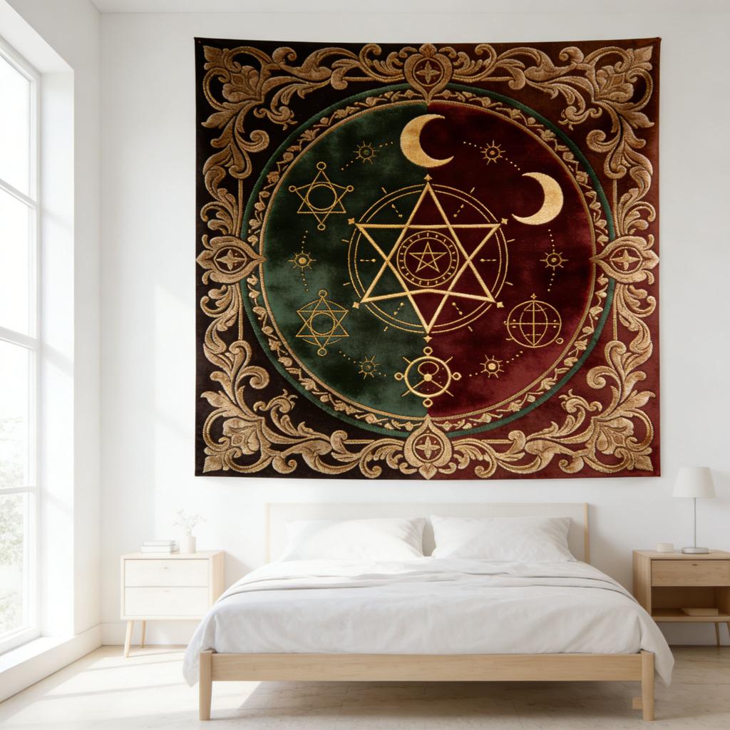 2026 New Lunar Esoteric Style Tapestry Bohemian Vintage Color Blocking Pattern Tarot Style Tapestry Aesthetic Wall Hanging Decor