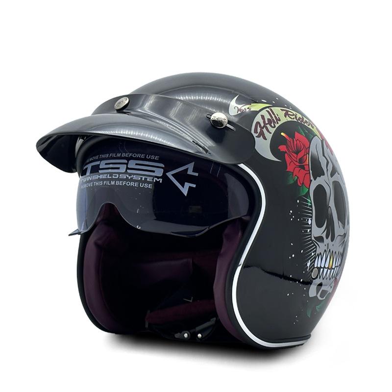 Export vintage 3/4 Motorcycle helmet with built-in visor in latte style DOT Authentication