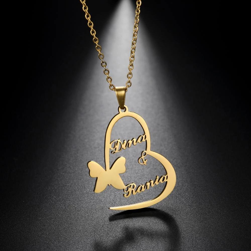 Cazador Custom Butterfly Heart Infinity Pendant Name Necklace for Women Stainless Steel Personality Names Necklace Jewelry Gift