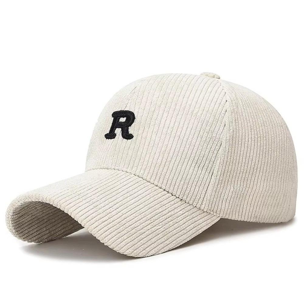 3D Embroidered 'R' Letter Corduroy Baseball Cap Solid Color Adjustable Strap Sunscreen Hat Breathable Sun Hat Outdoor Sports