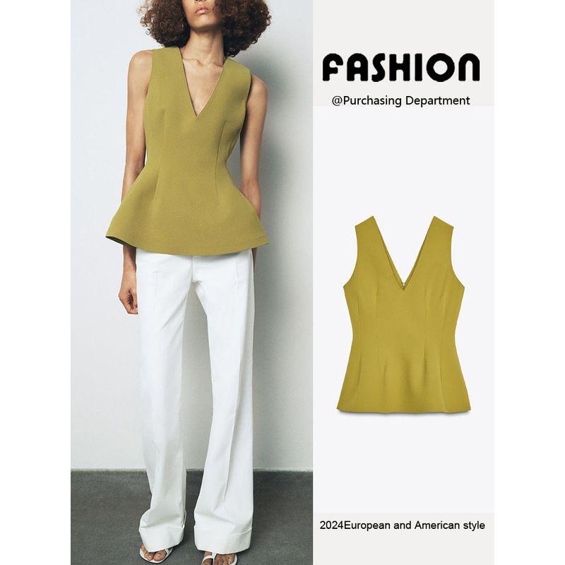 Za2025 Summer New Product Women's Clothes V Neck Sleeveless Short Skirt Hem Sleeveless Tops 2688199 515 712